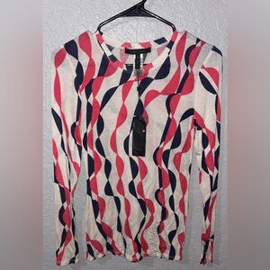 BCBGMaxAzria Pink and Blue Patterned Top Size • Sm